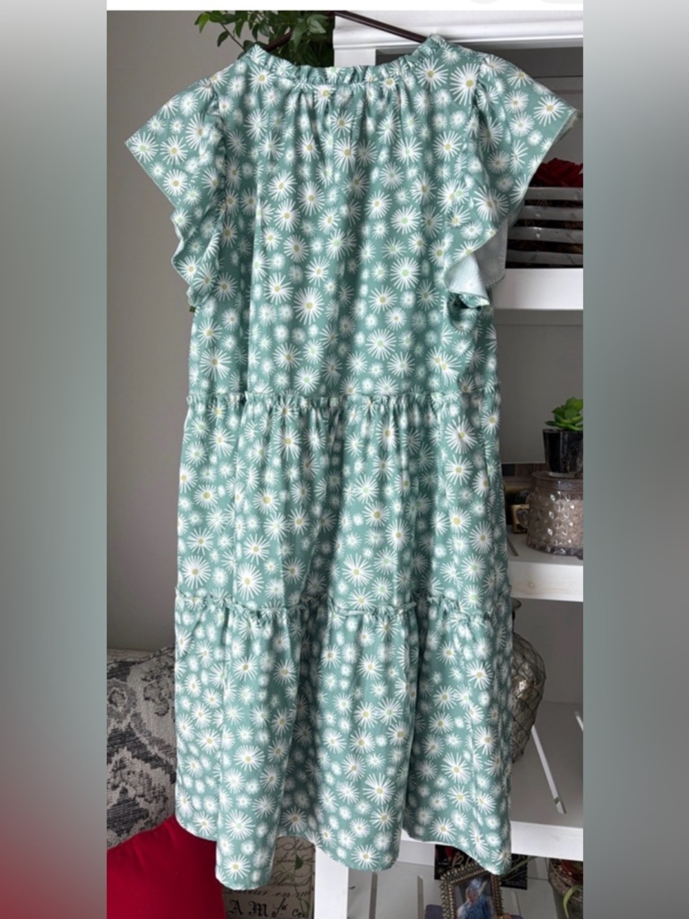 Source Unknown Mint Green Daisy Tiered Flutter Sleeve Midi Dress